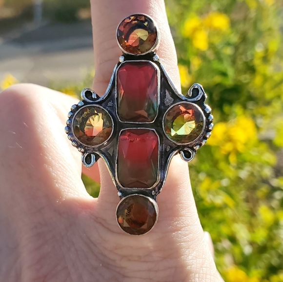 New Bi-Color Tourmaline 925 Silver Statement Ring. - Picture 6 of 16